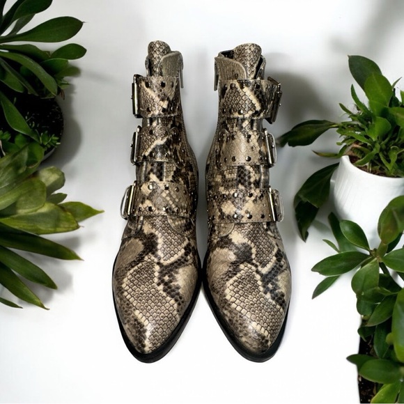 Steve Madden Steven New York Harmon Triple Buckle Zipper Booties Snake Size 7 - Picture 5 of 13